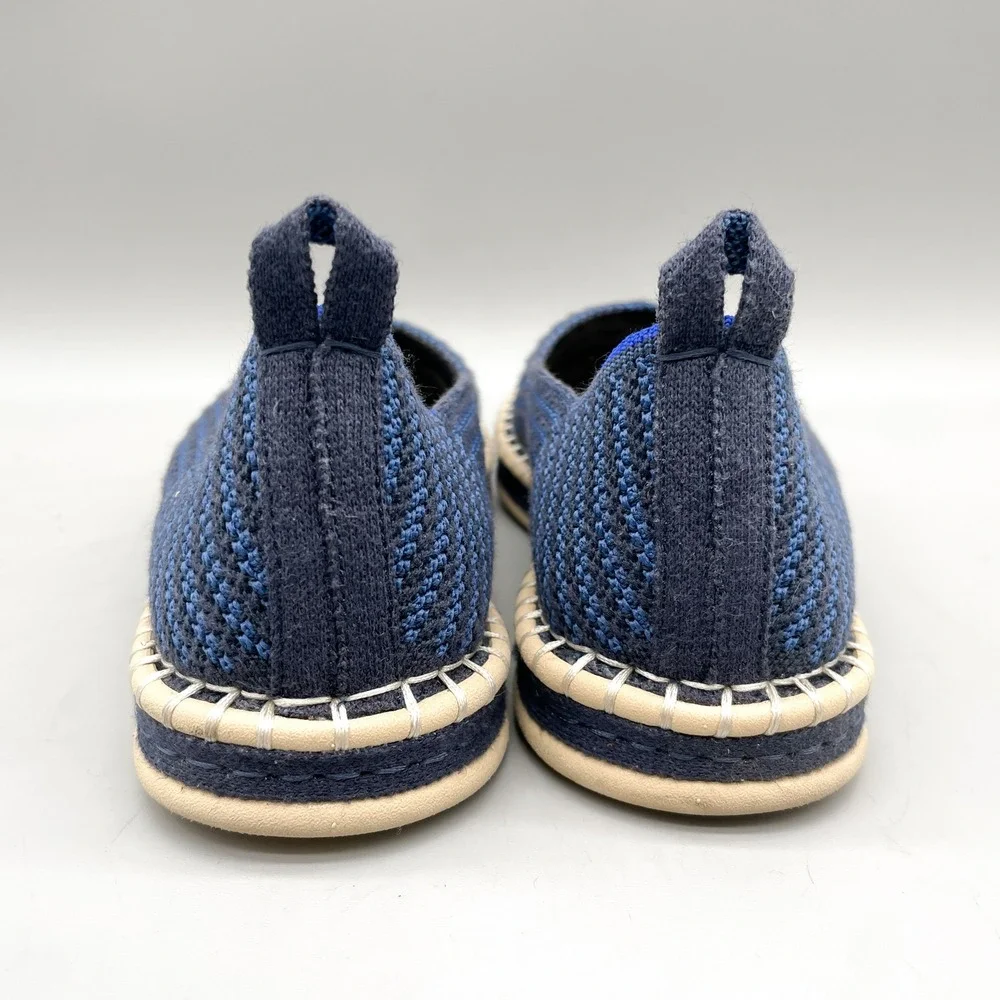 Rothys Womens 7.5 The Espadrille Flats Navy Stipe Knit Coastal Casual Nautical